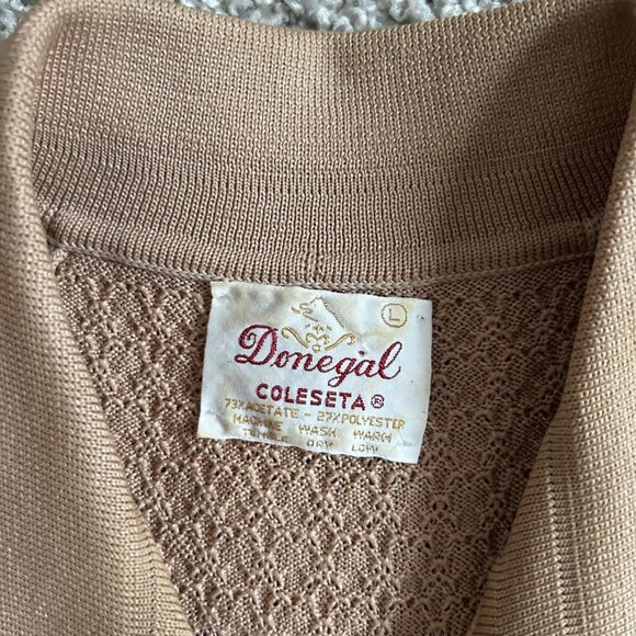 Vintage Donegal Coleseta Mens L Tan Short-Sleeve Retro Polo Shirt Textured Knit - Picture 4 of 7